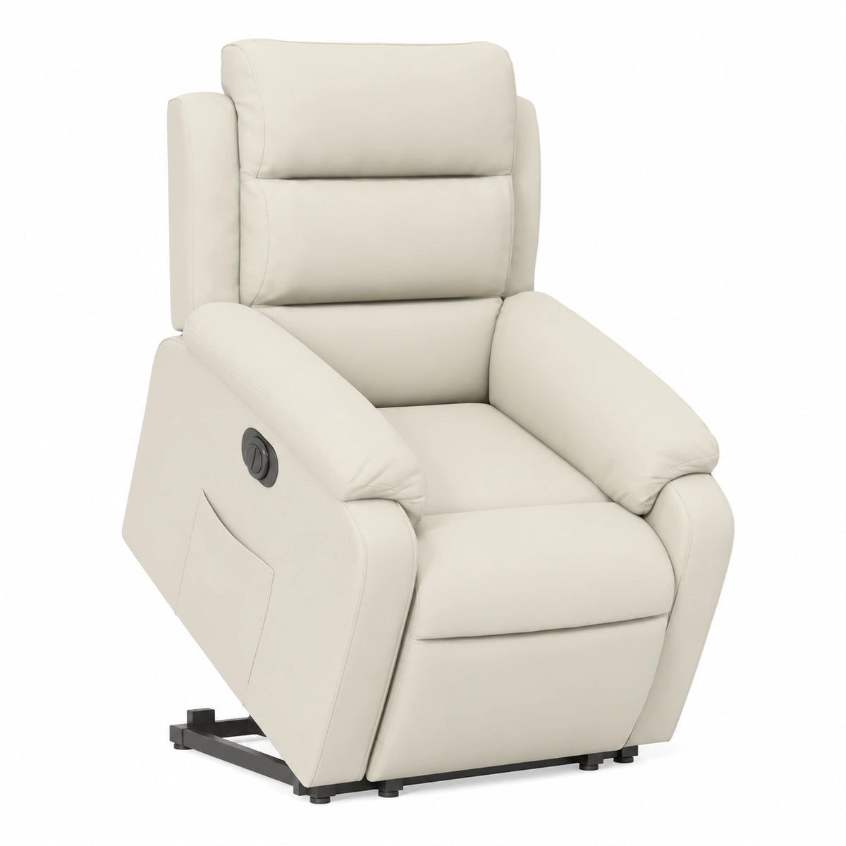 Poltrona elettrica in velluto crema con supporto alzapersone e funzione reclinabile