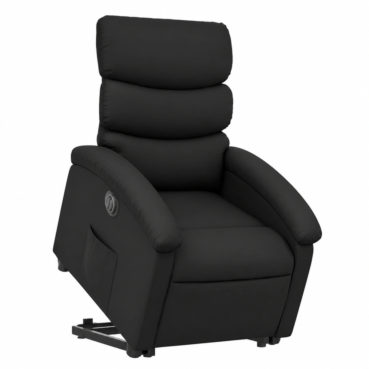 Poltrona reclinabile elettrica in ecopelle nera per anziani, funzione di sollevamento e relax, design moderno per soggiorno
