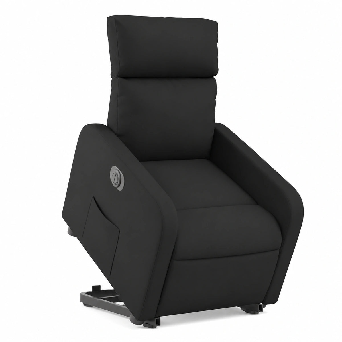 Poltrona reclinabile elettrica in ecopelle nera con funzione alzainpiedi, ideale per salotto e camera, moderno design TV