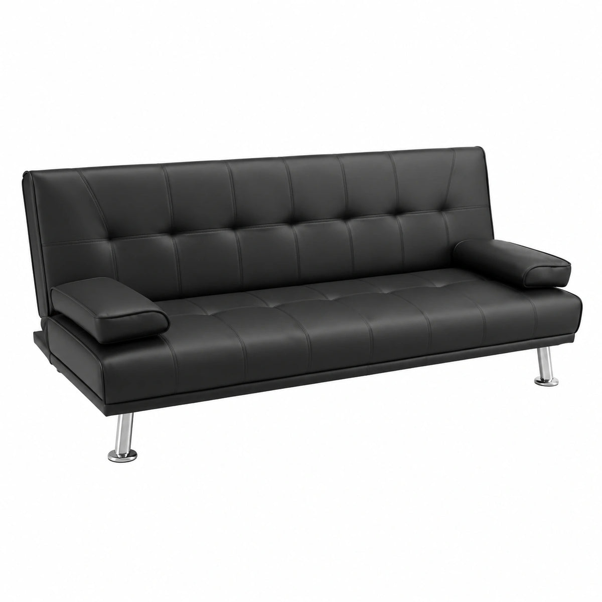 Divano Letto Reclinabile 3 Posti in Ecopelle Queen, Nero o Bianco, 180x97 cm