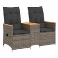 Divano da Giardino Reclinabile a 2 Posti con Tavolino in Rattan Sintetico Grigio