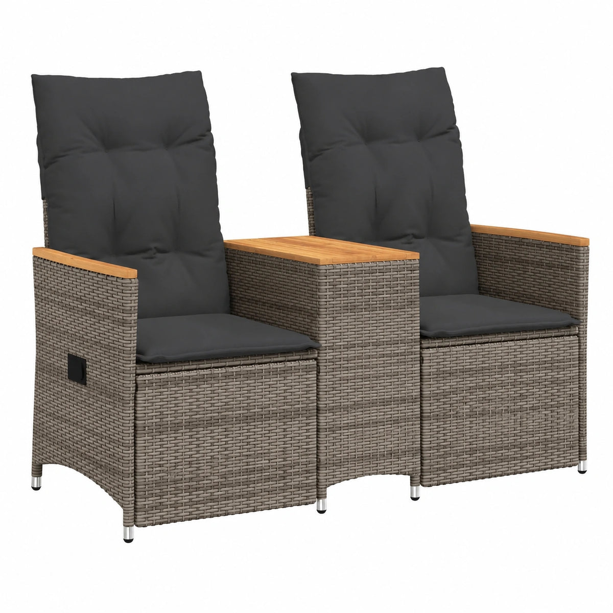 Divano da Giardino Reclinabile a 2 Posti con Tavolino in Rattan Sintetico Grigio