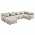 Divano angolare modulare a 5 posti in tessuto bouclé con chaise longue e fodere rimovibili, Beige Pietra