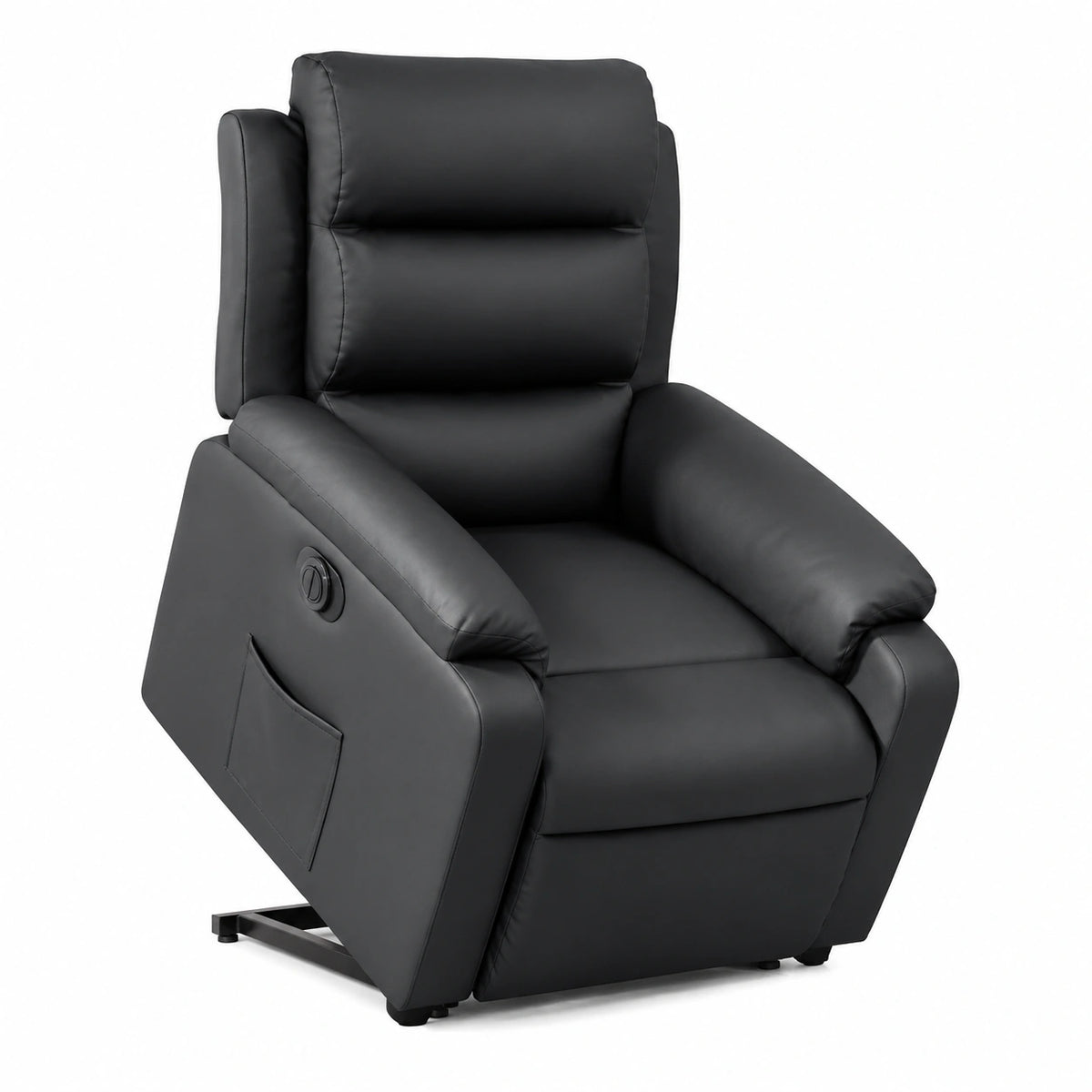 Sedia Relax Elettrica in Ecopelle Nera con Funzione Alzapersone, Reclinabile e Regolabile, 75x92.5x100 cm, Perfetta per il Soggiorno