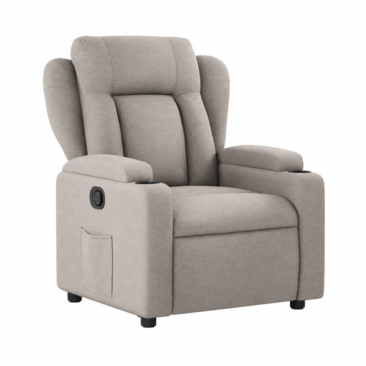Poltrona massaggiante in tessuto grigio taupe per salotto, elettrica e reclinabile, ideale per anziani