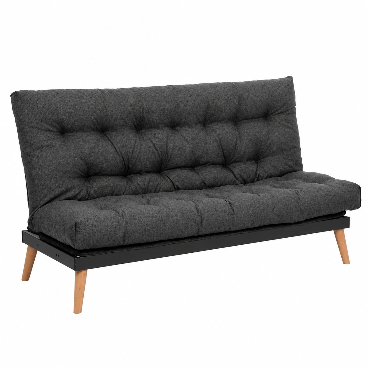 Divano Letto 3 Posti Reclinabile in Tessuto Grigio Scuro con Materasso Futon