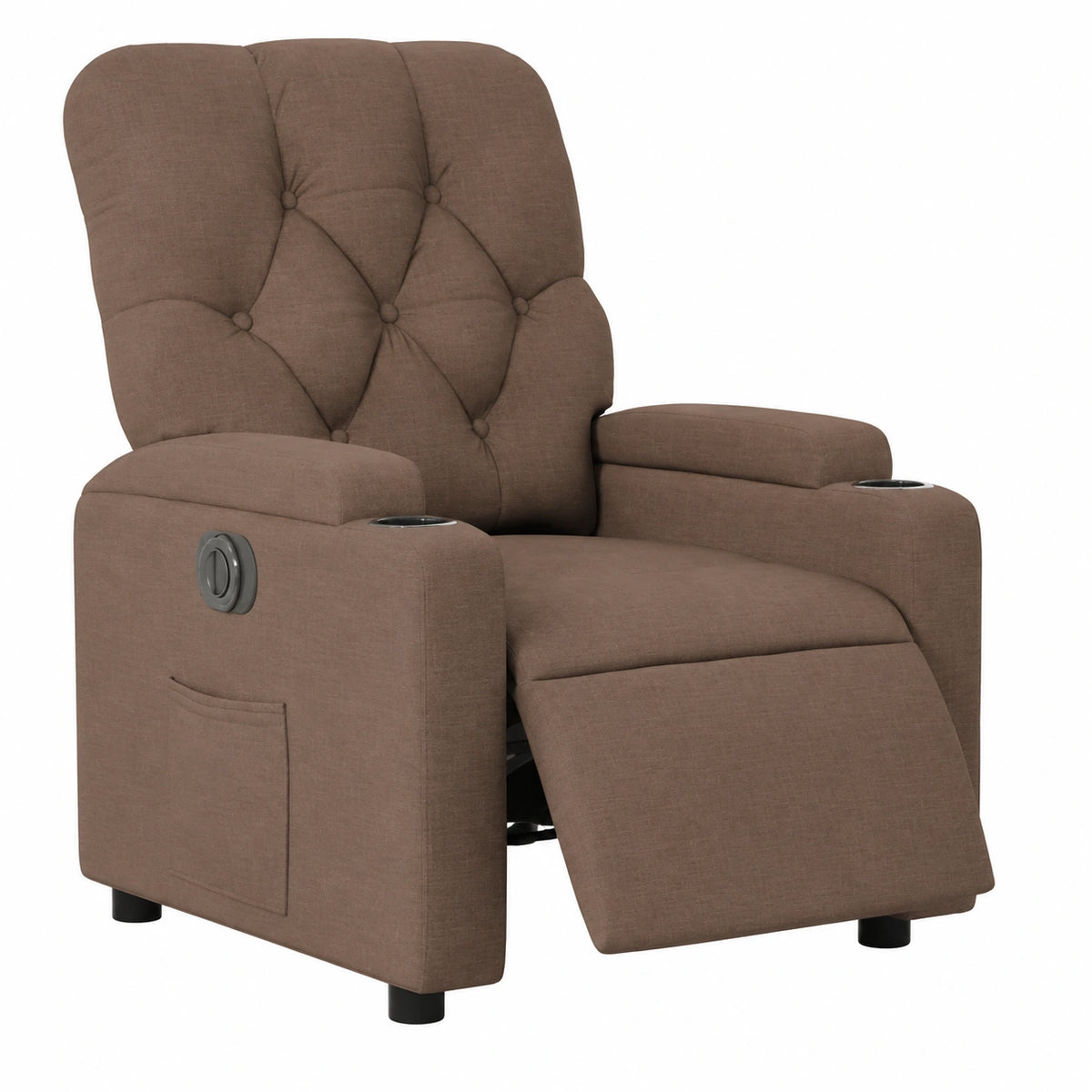 Poltrona Relax Elettrica Regolabile con Motore e Portabicchieri, Tasca Laterale, Tessuto Marrone, per Soggiorno e Camera da Letto