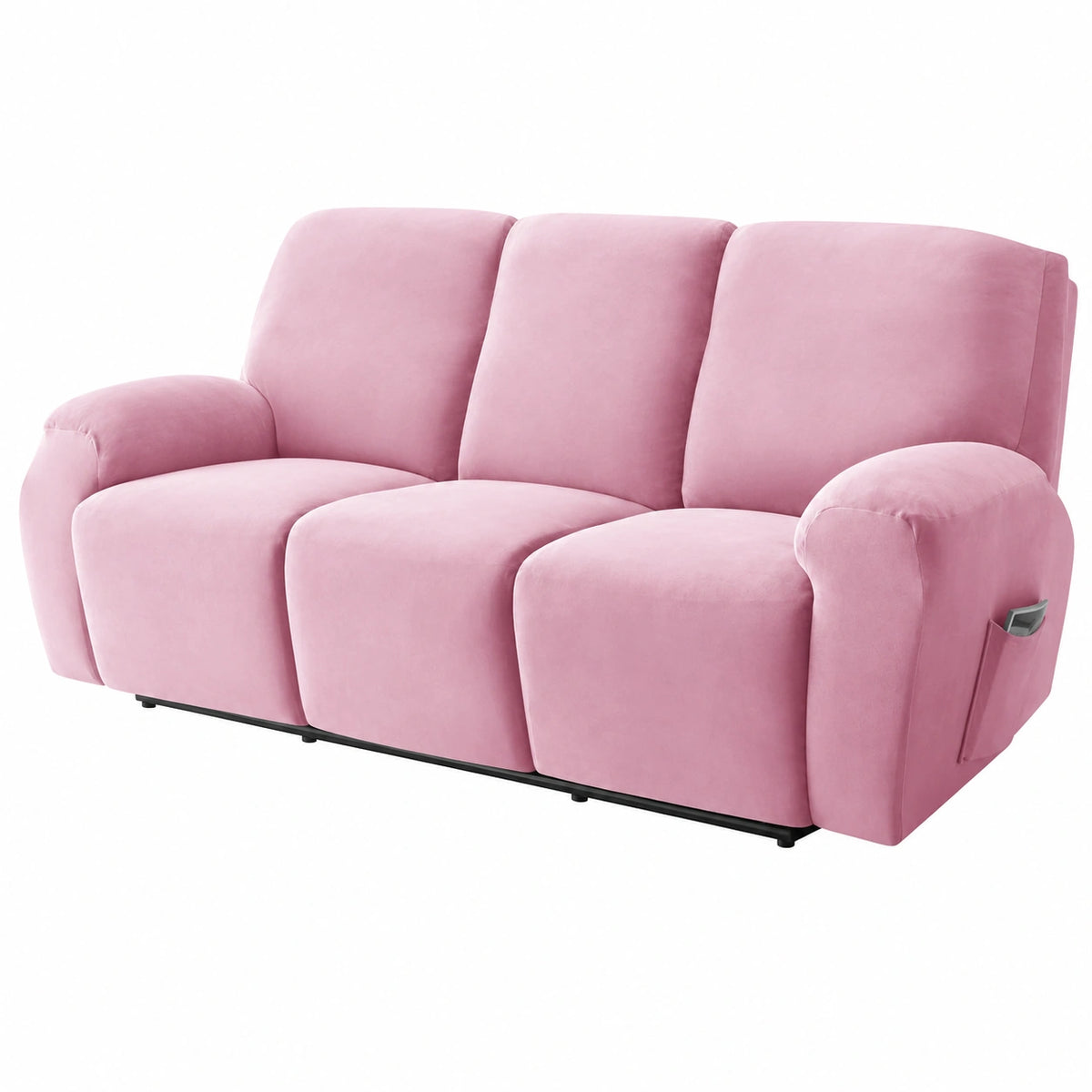 Copertura in velluto elasticizzato per poltrona reclinabile con tasca laterale, rosa, 3 posti, elegante e confortevole