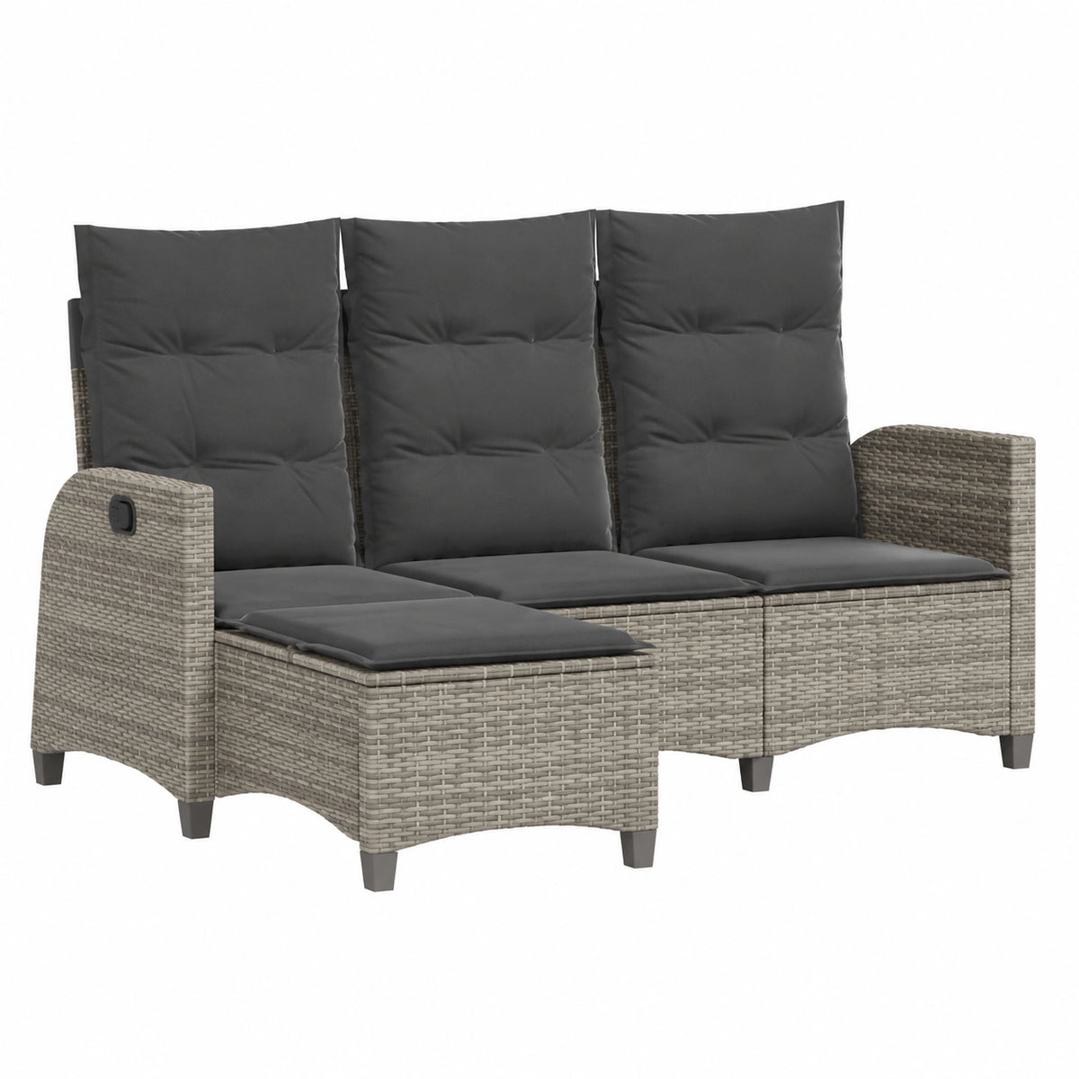 Set Divano a L da Giardino Reclinabile in Polyrattan Grigio con Cuscini
