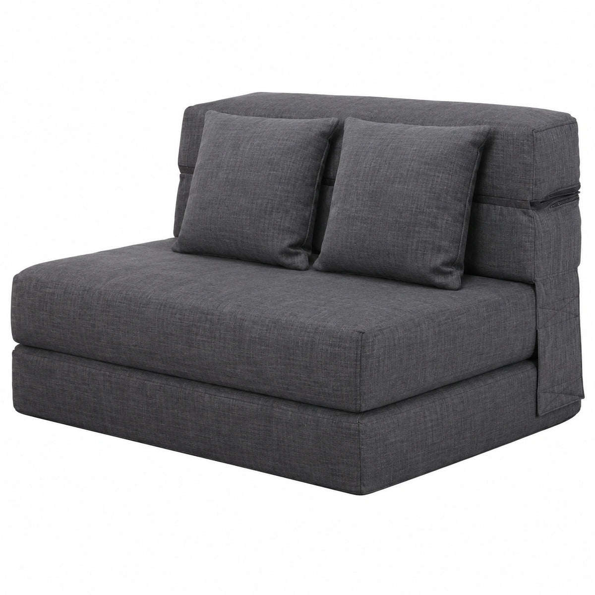 Divano Letto Futon Pieghevole con Materasso Memory e Cuscini, 203x152 cm, Tessuto Lavabile, Grigio Scuro